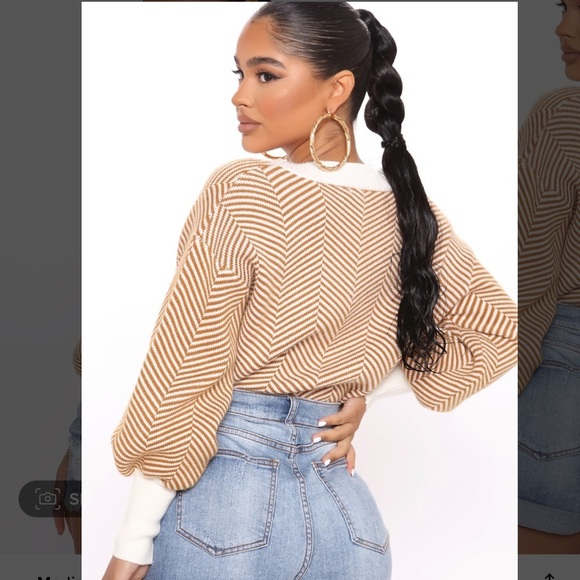 NEW Fashion Nova Brown White Cropped Cardigan Off Shoulder Sweater XS​ - Picture 13 of 15